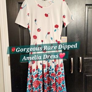 Lularoe AMELIA Floral Dipped Dress ROSE White Unicorn Small New Rare